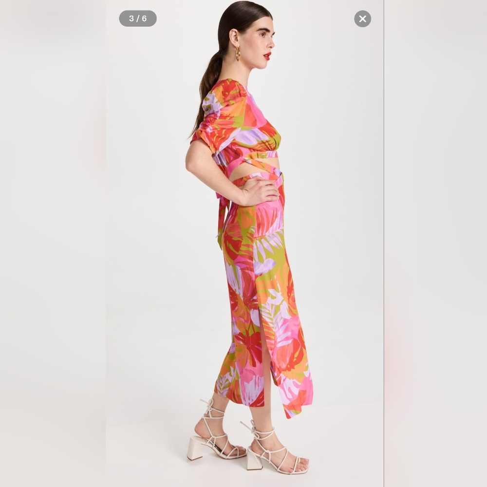 Farm Rio Colorful Leaves Midi Dress - Picture 3 of 14